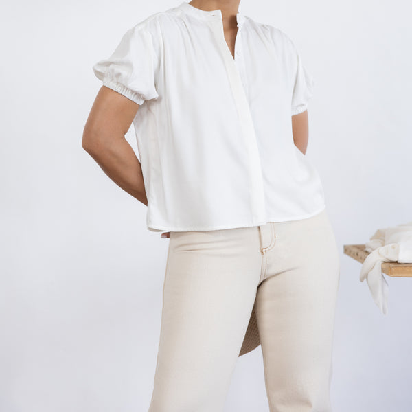 Chinese Collar Puff Sleeved Top