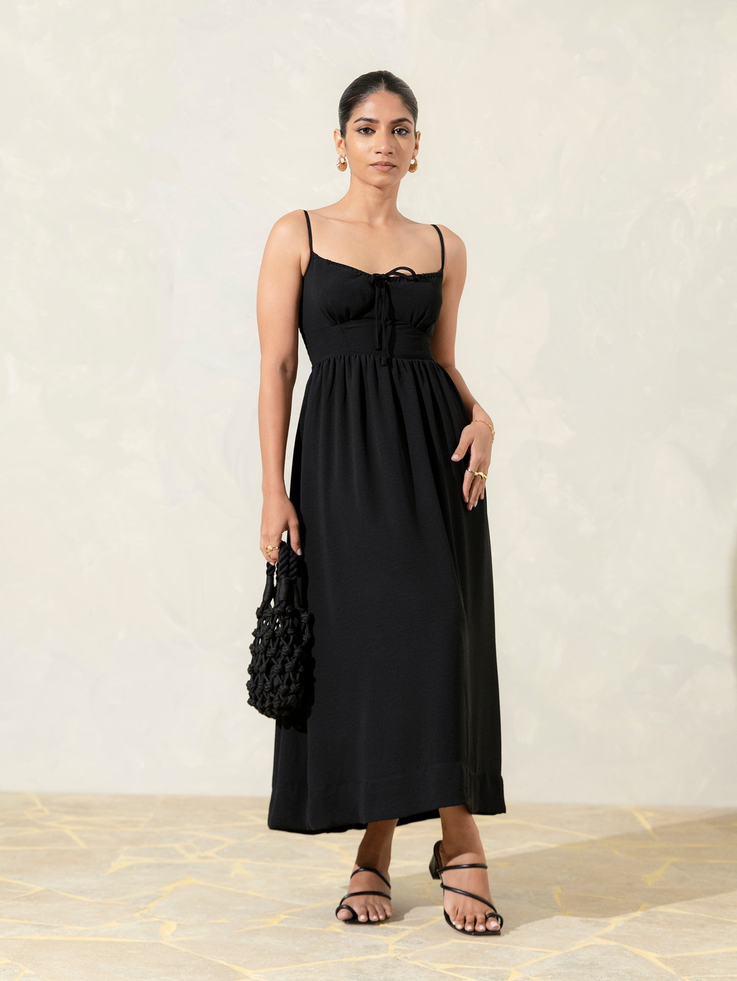 Back Smocking Bustier Midi Dress