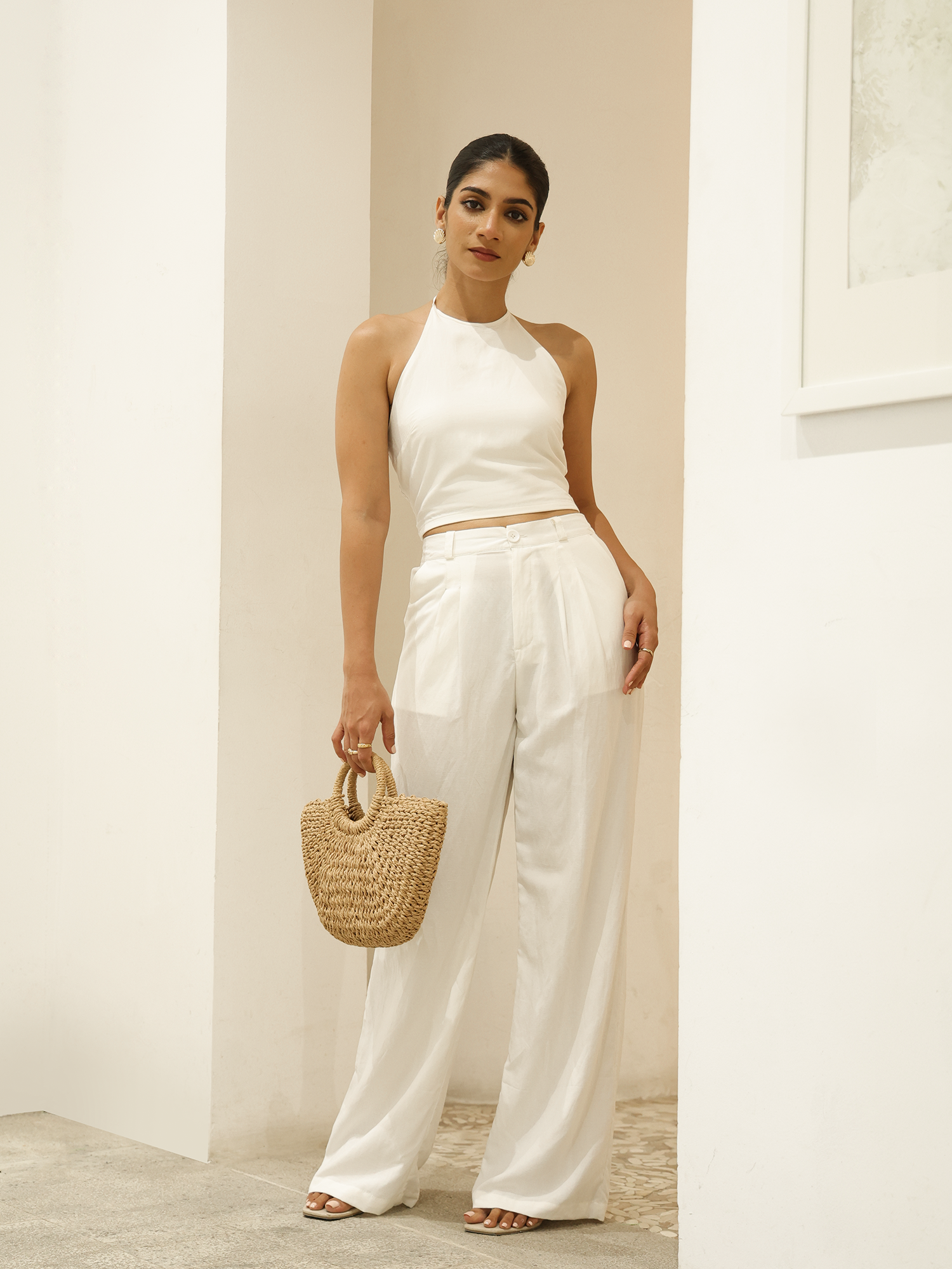 Back Smocking High Neck Top