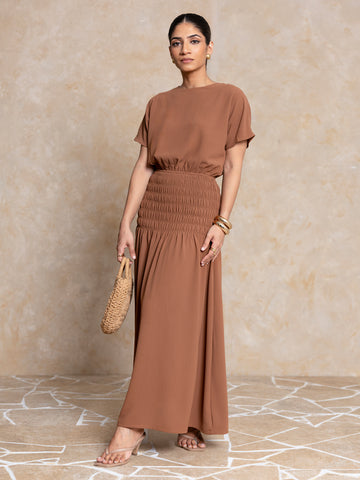 Waist Elasticated Gathered Maxi Dress