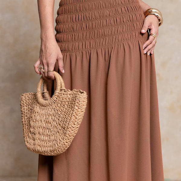 Waist Elasticated Gathered Maxi Dress