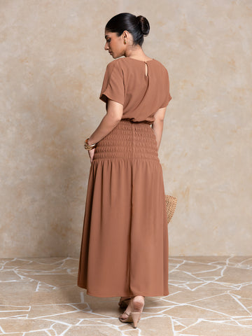 Waist Elasticated Gathered Maxi Dress
