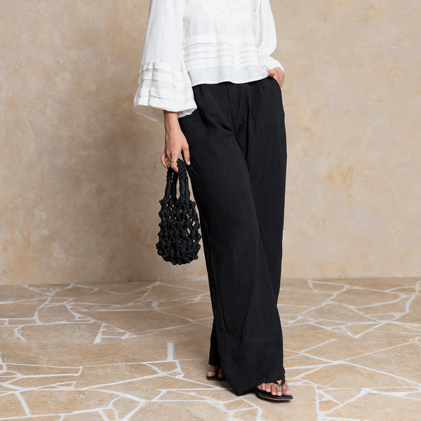 Front Pleated Loose Fit Wide Leg Pant