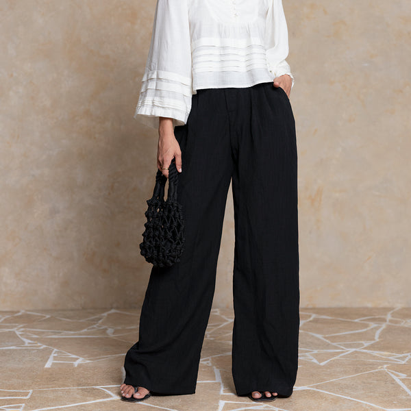 Front Pleated Loose Fit Wide Leg Pant