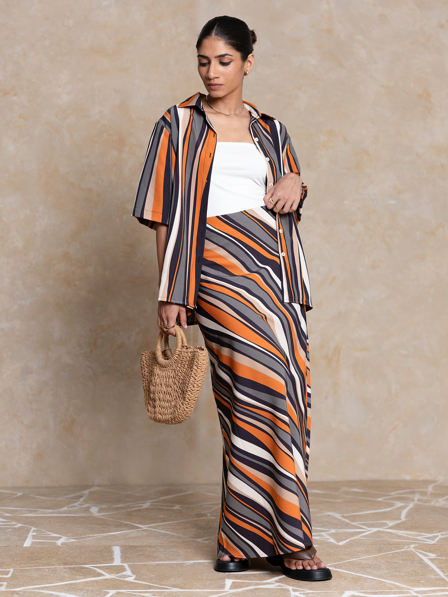 Printed Bias Maxi Skirt