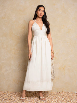 Pintuck Detailed Bustier Maxi Dress