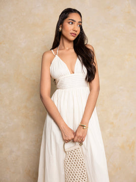 Pintuck Detailed Bustier Maxi Dress