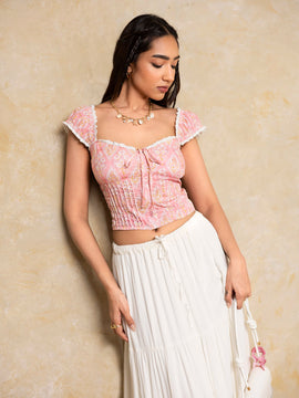 Pintuck Detailed Bustier Top
