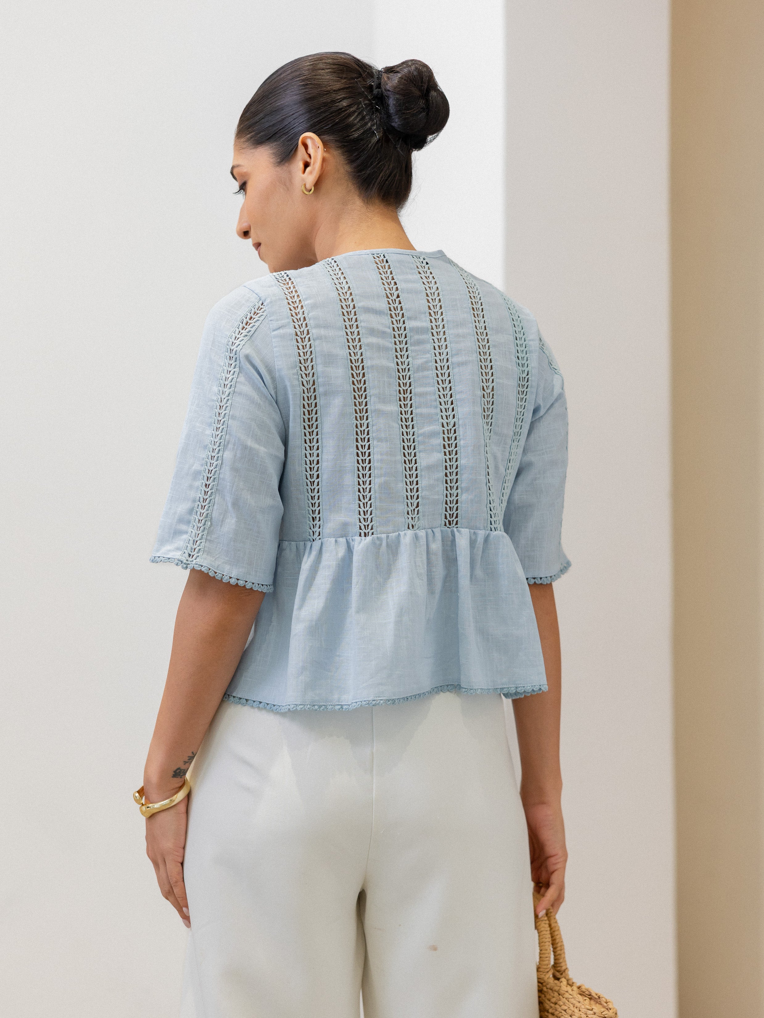 Button Down Lace Detailed Top