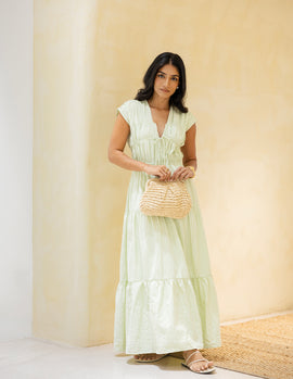 Front Tie-Up Detail Maxi Dress