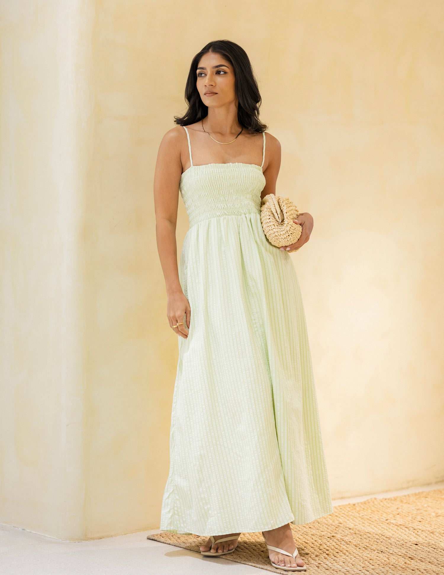 Smocking Detail Maxi Dress