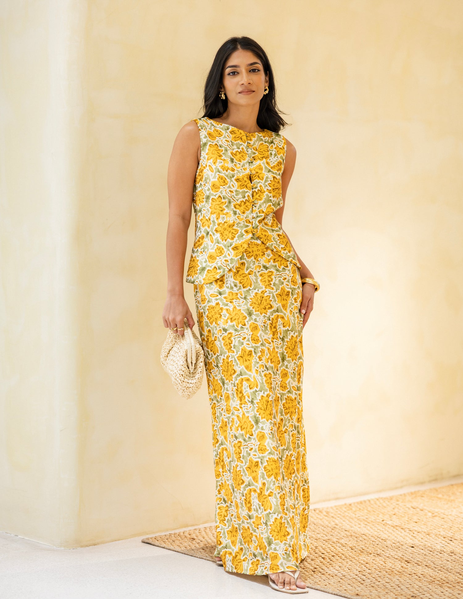 Bias Drawstring Maxi Skirt - Sunlit Spritz