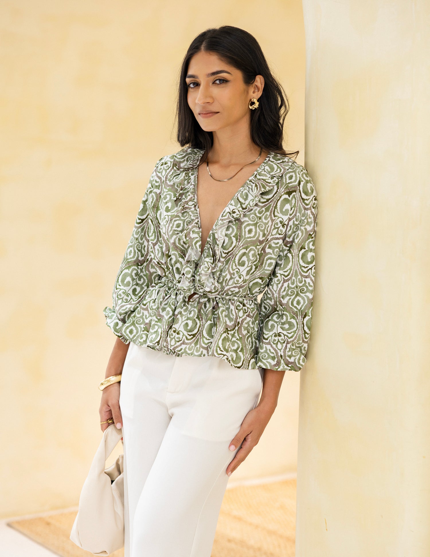 Balloon Sleeve Wrap Top