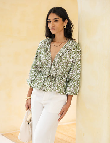 Balloon Sleeve Wrap Top