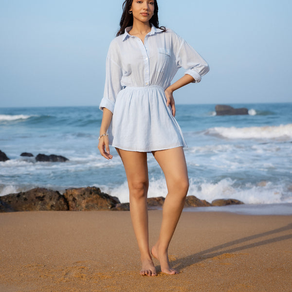 Collar Detailed Long Sleeved Mini Dress