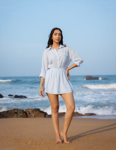 Collar Detailed Long Sleeved Mini Dress