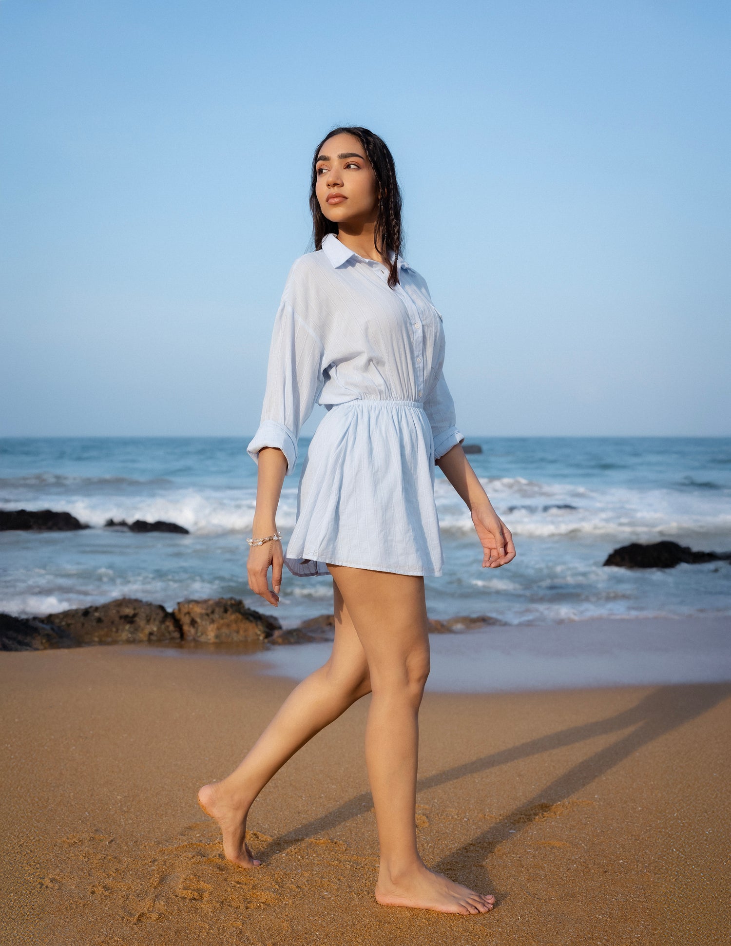 Collar Detailed Long Sleeved Mini Dress