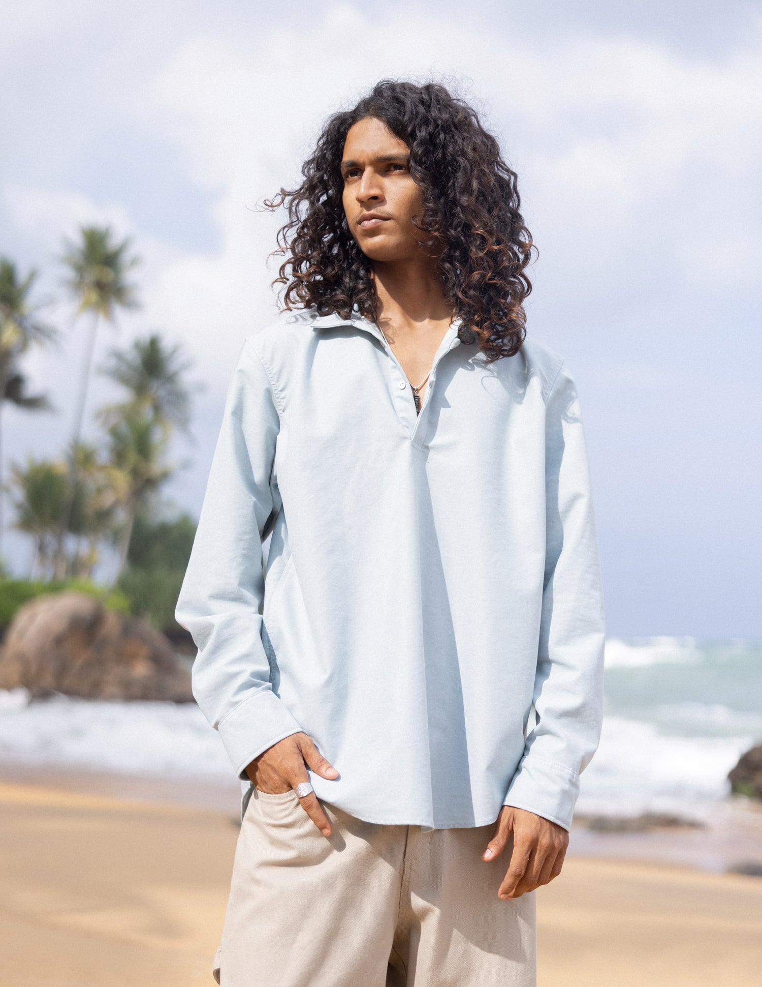 Oversized half placket shirt