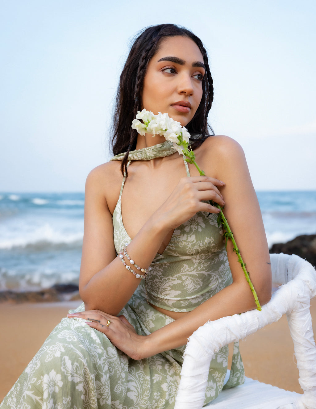 Shawl Detailed Neck Tie Up Bustier Top