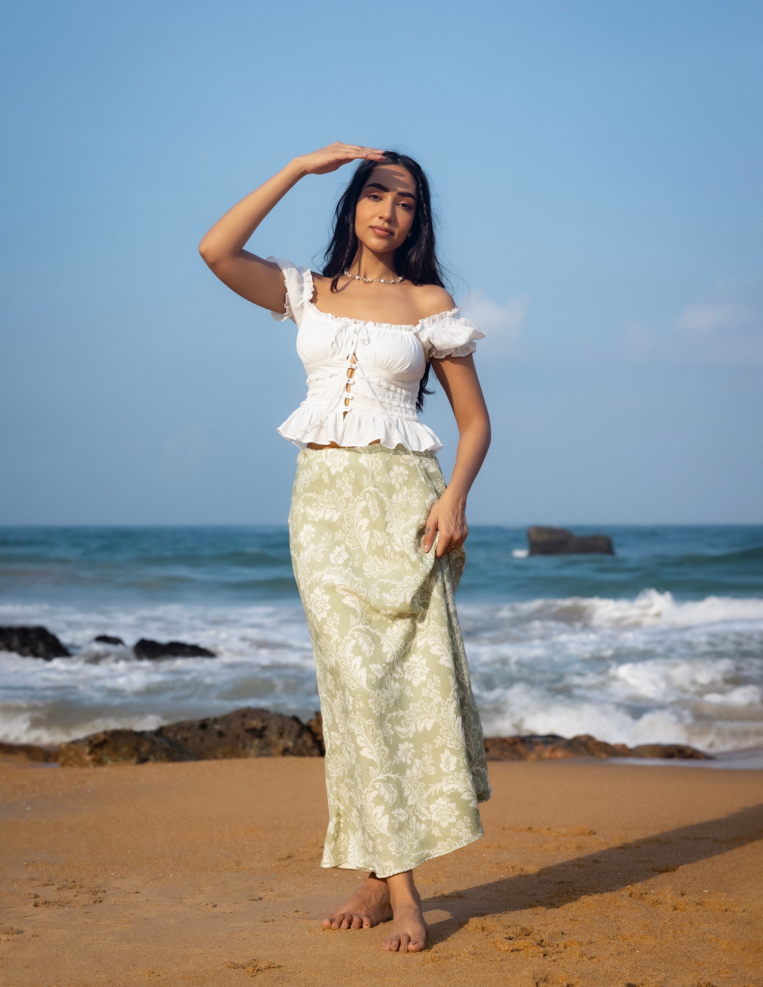 Front Cover Button Detailed Off Shoulder Top