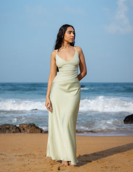 Contrast Fabric Detailed Sleeveless Maxi Dress