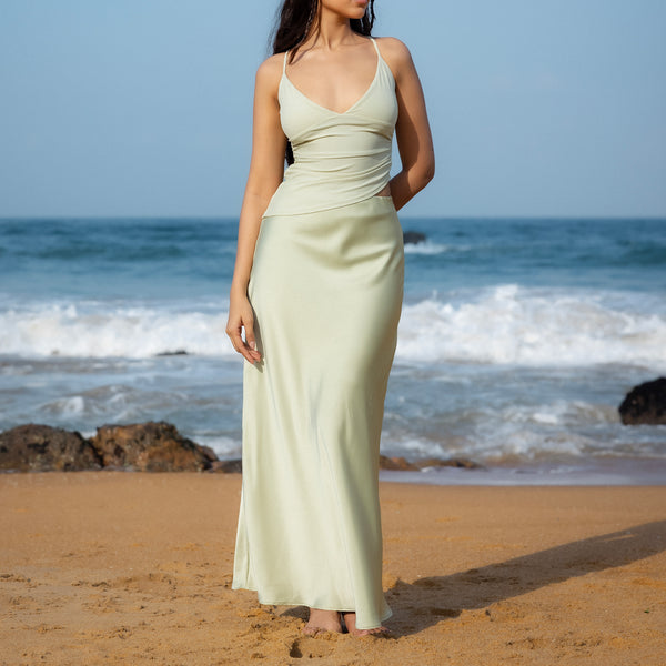 Contrast Fabric Detailed Sleeveless Maxi Dress