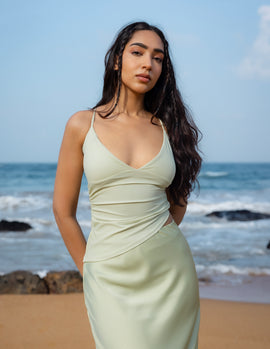 Contrast Fabric Detailed Sleeveless Maxi Dress