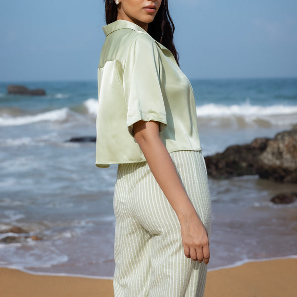 Button Down Short Sleeved Crop Top