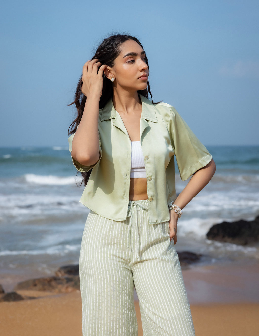 Button Down Short Sleeved Crop Top