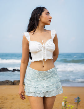 Front Tie Up Smocking Detailed Top