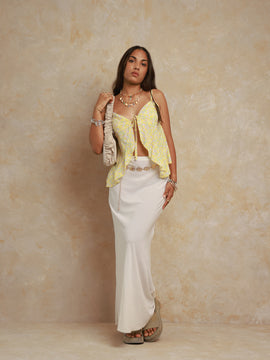 Frill Detailed Printed Bustier Top