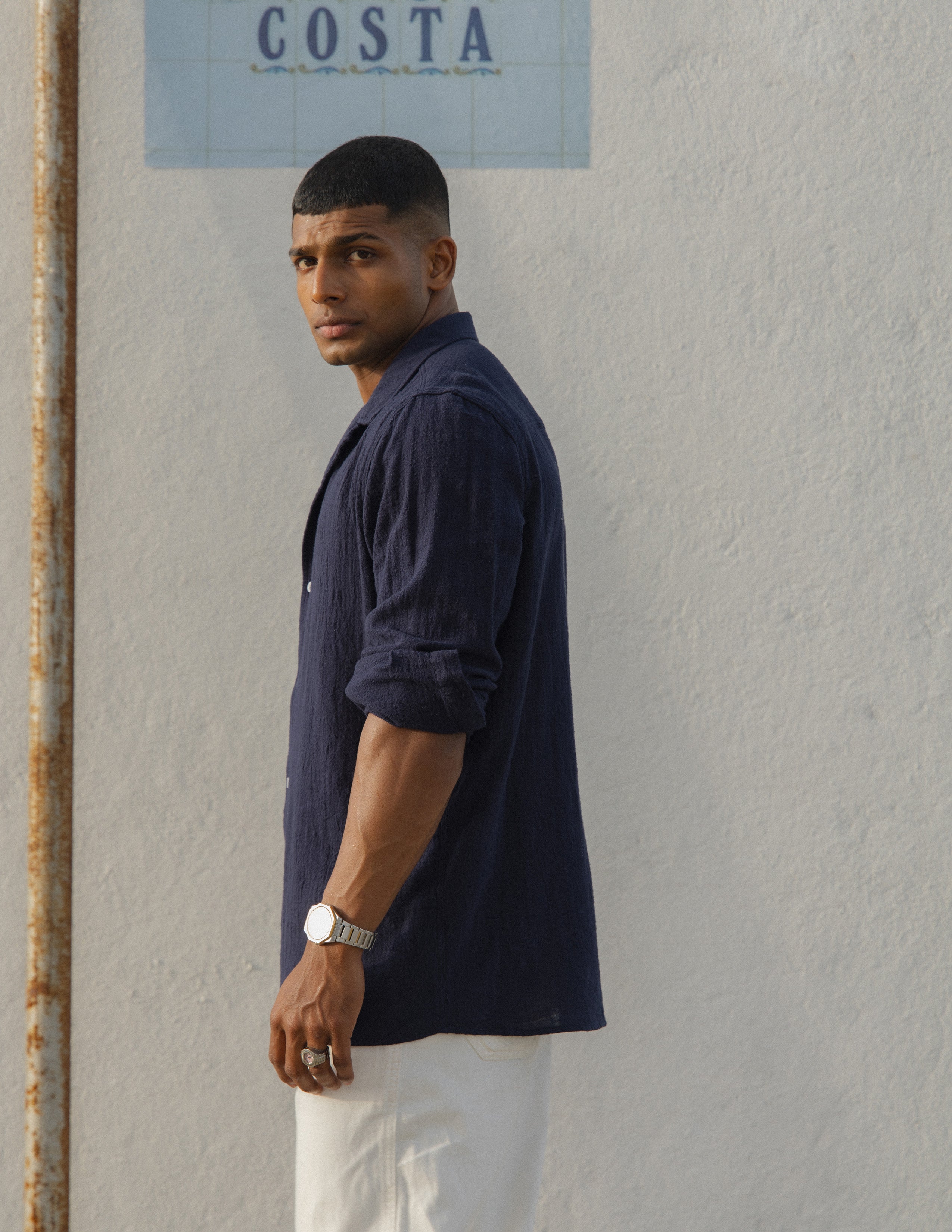 Camp collar long sleeve shirt