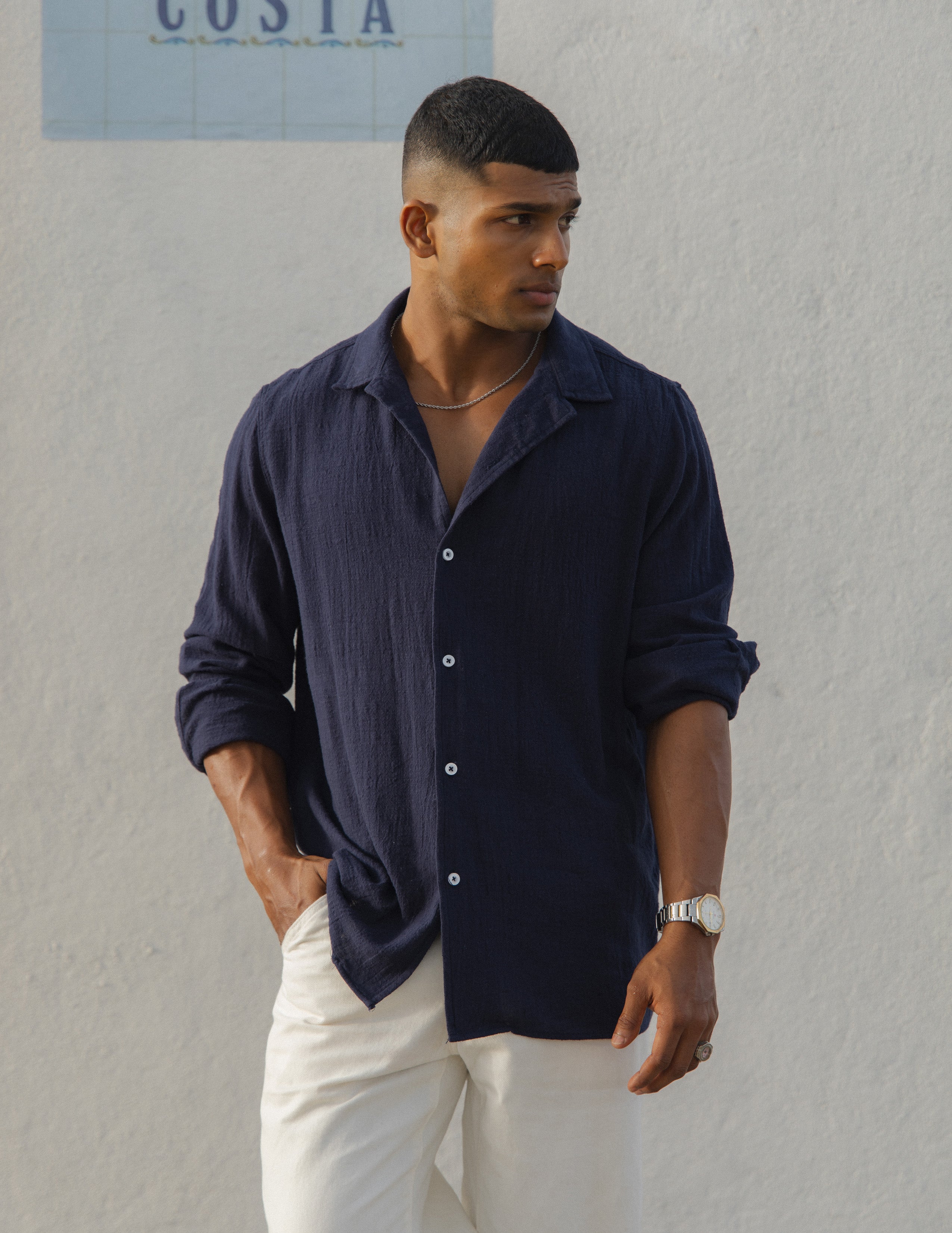 Camp collar long sleeve shirt
