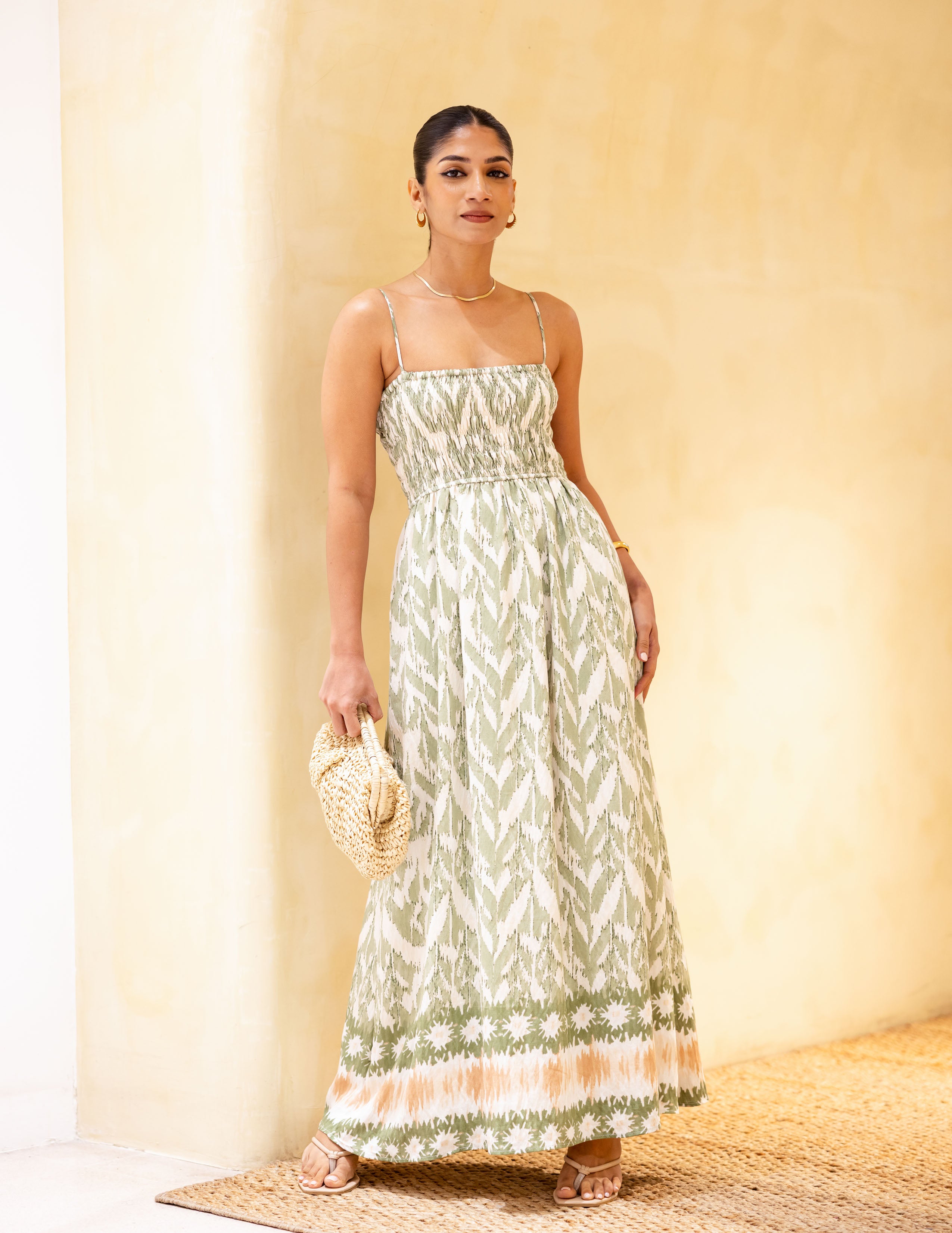 Smocking Detail Maxi Dress