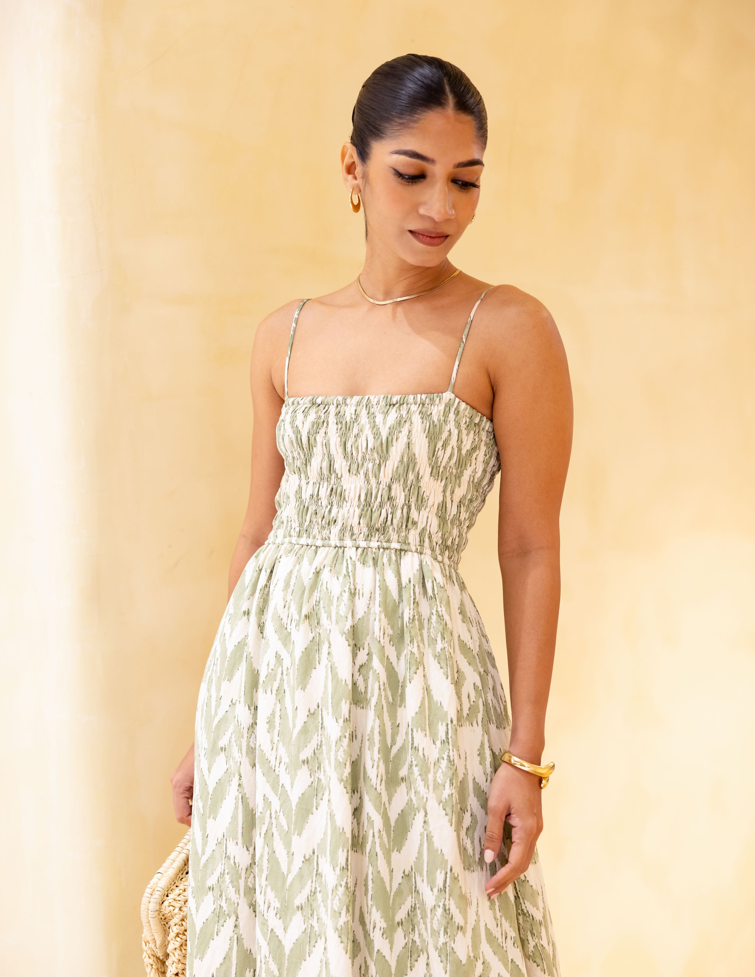 Smocking Detail Maxi Dress