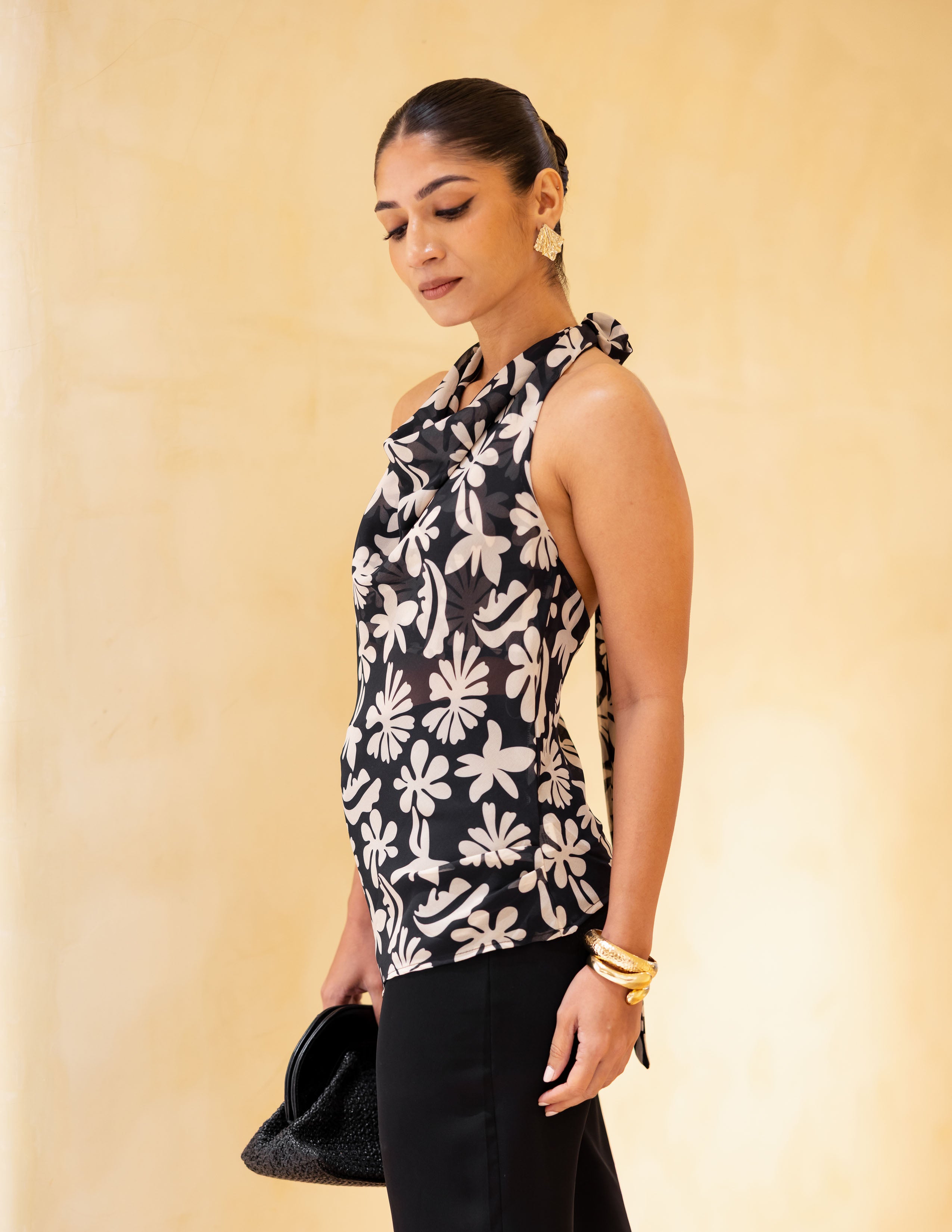 High Neck Cowl Tieup Top