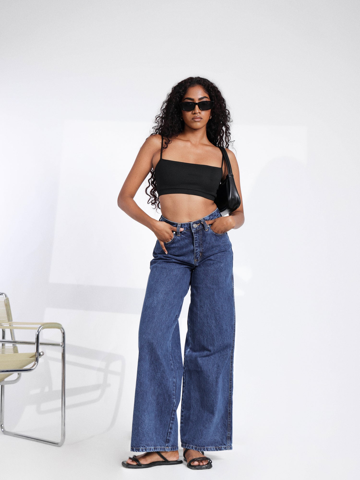Dark Washed Wide Leg Jeans