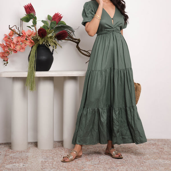 Tie Up Detailed Teired Maxi Dress
