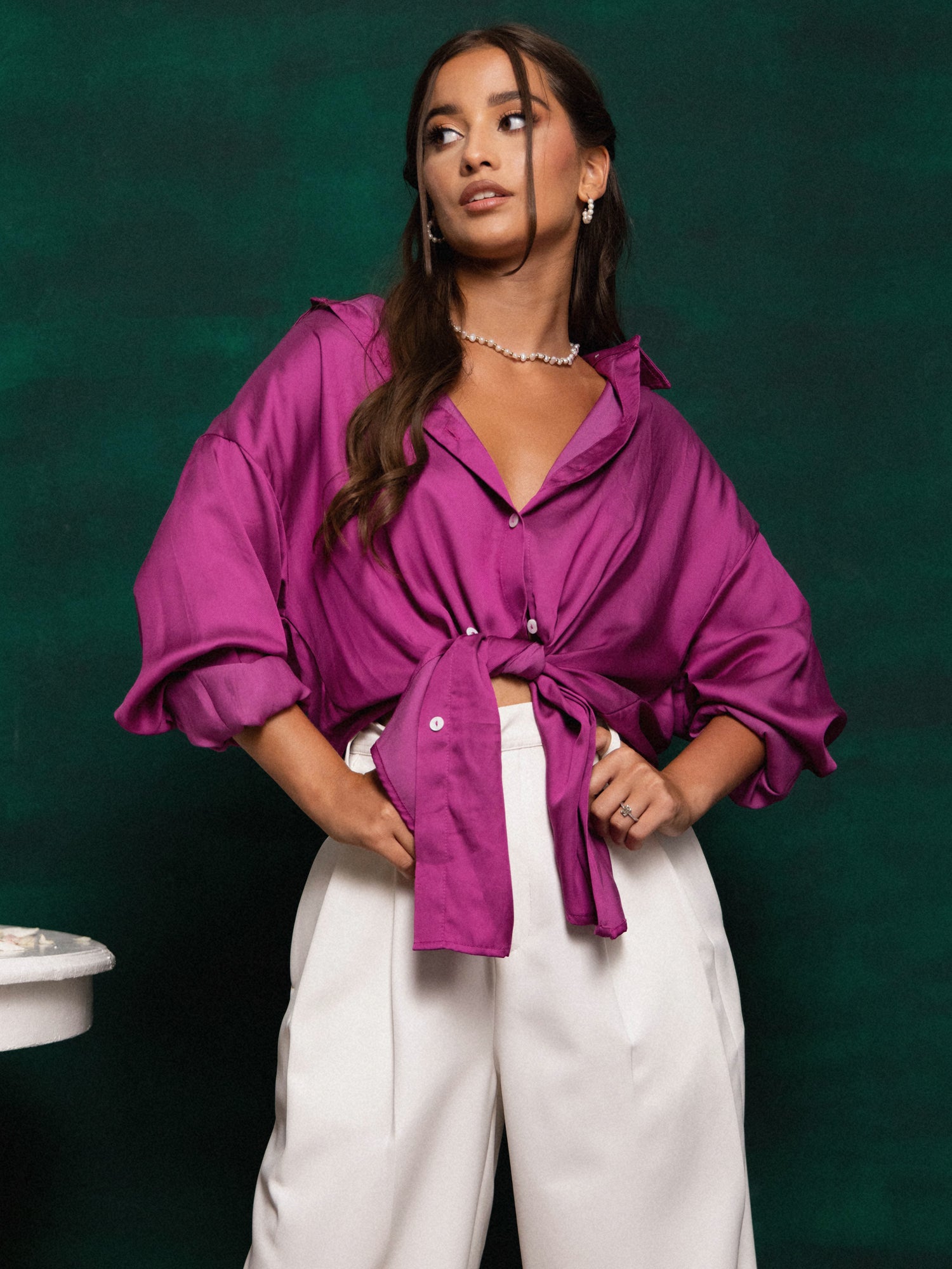 Button Down Side Slit Over Sized Shirt