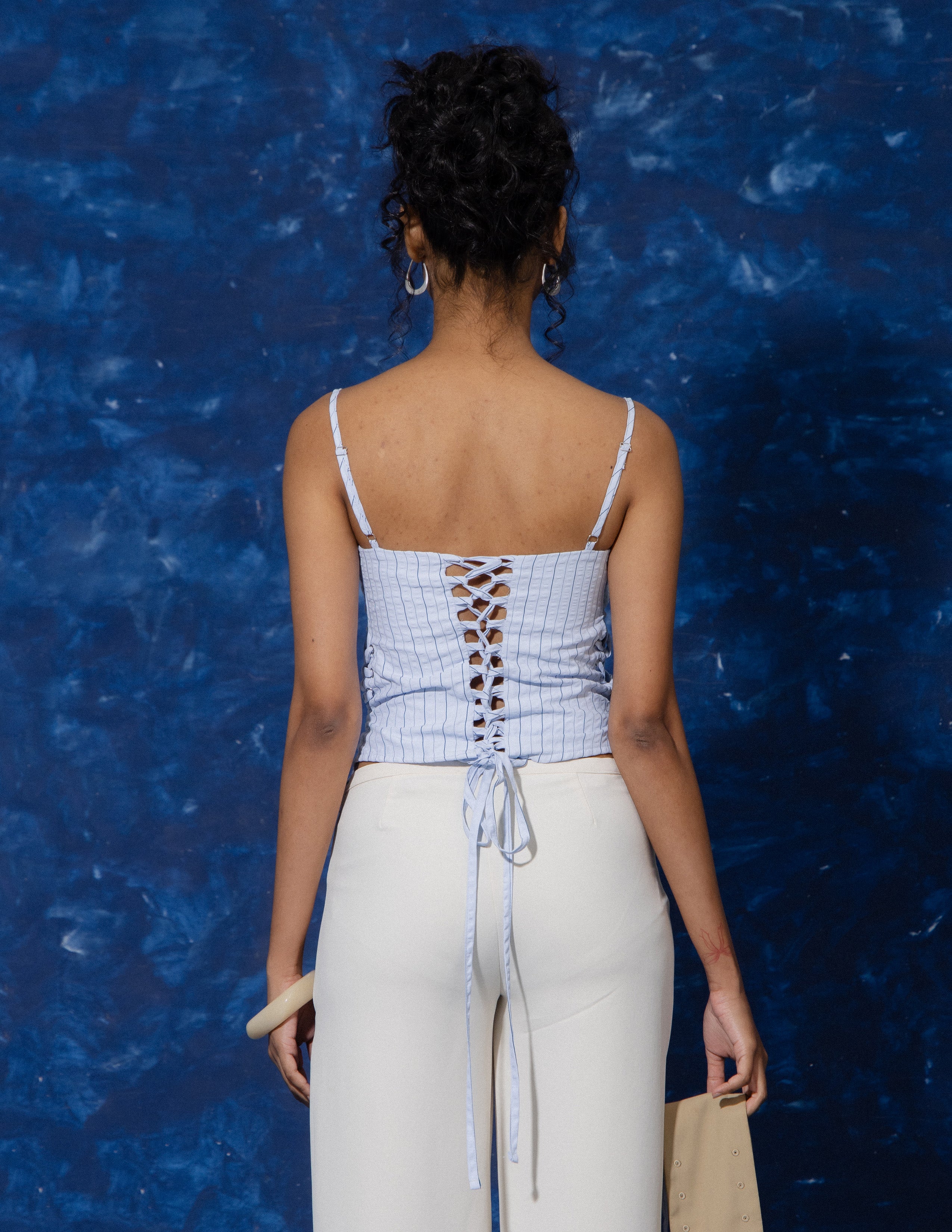 Eyelet Detailed Striped Corset Top