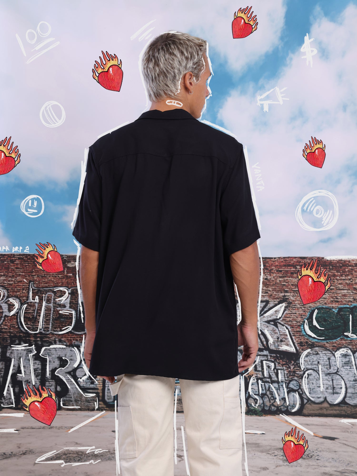 Rayon oversize camp collar shirt