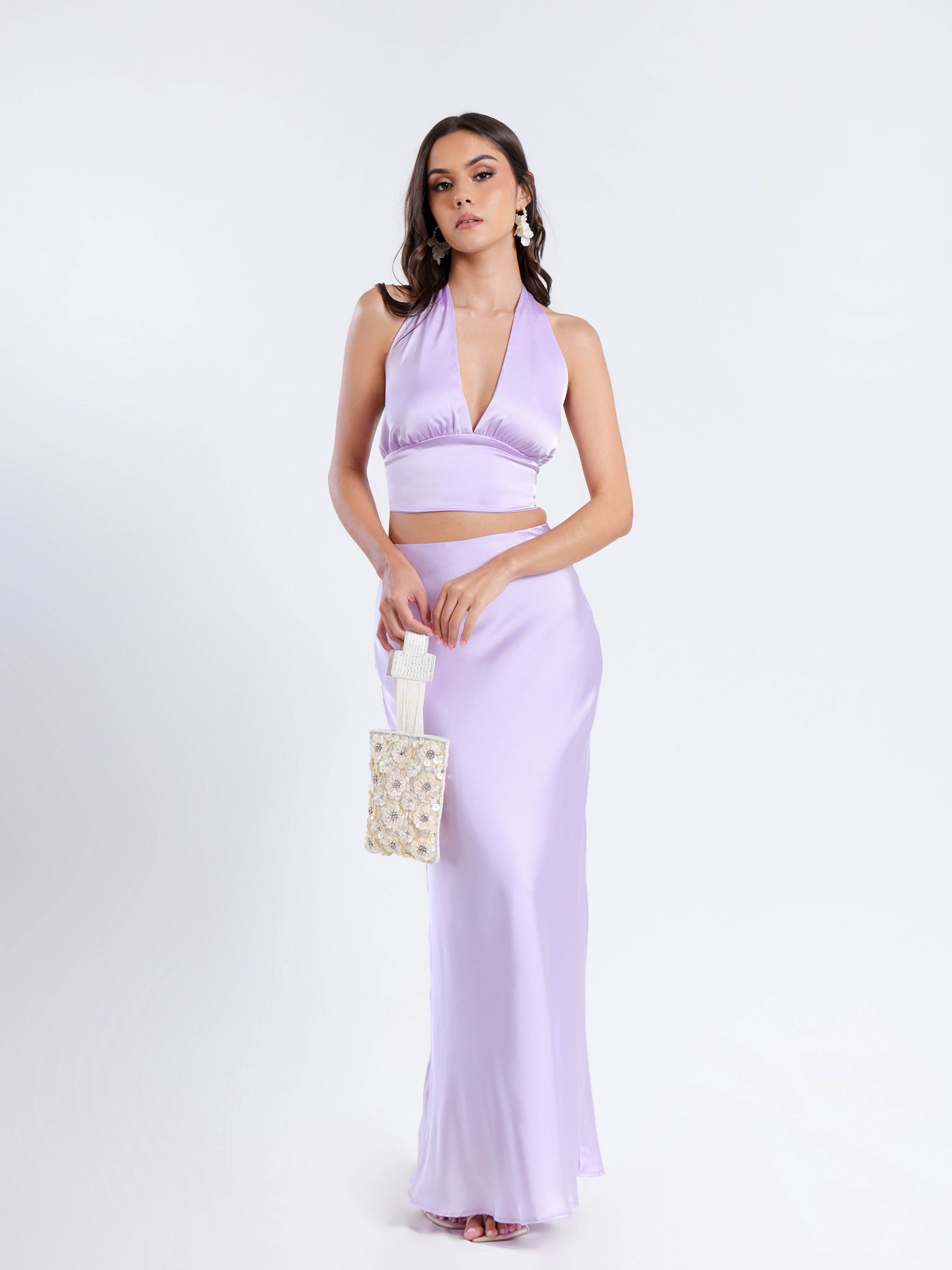 Halter Neck Back Tie Up Satin Top