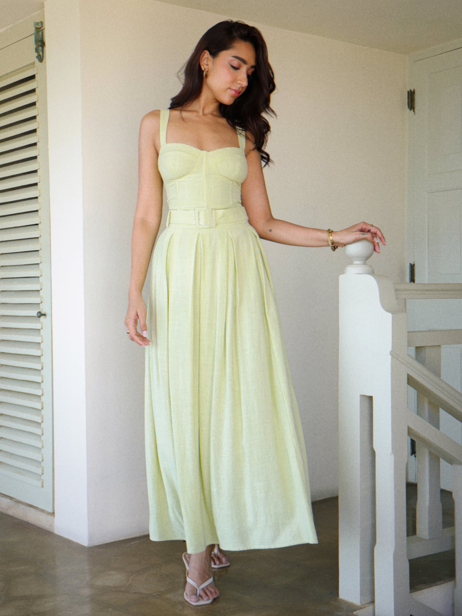 Box Pleated Belt Detail Maxi Skirt