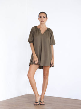 V Neck Loose Fit Mini Dress