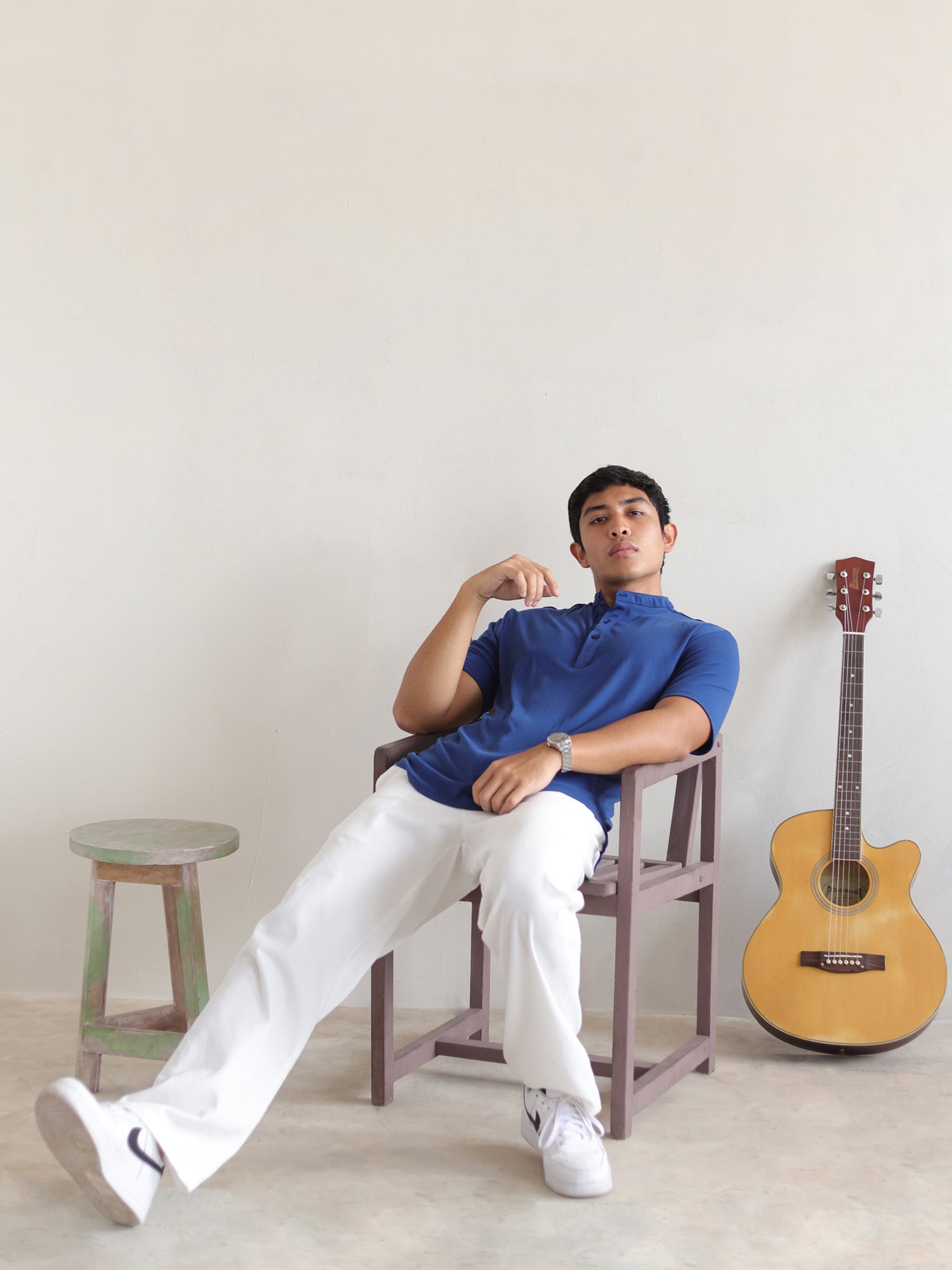 Slim fit S/S chinese collar shirt