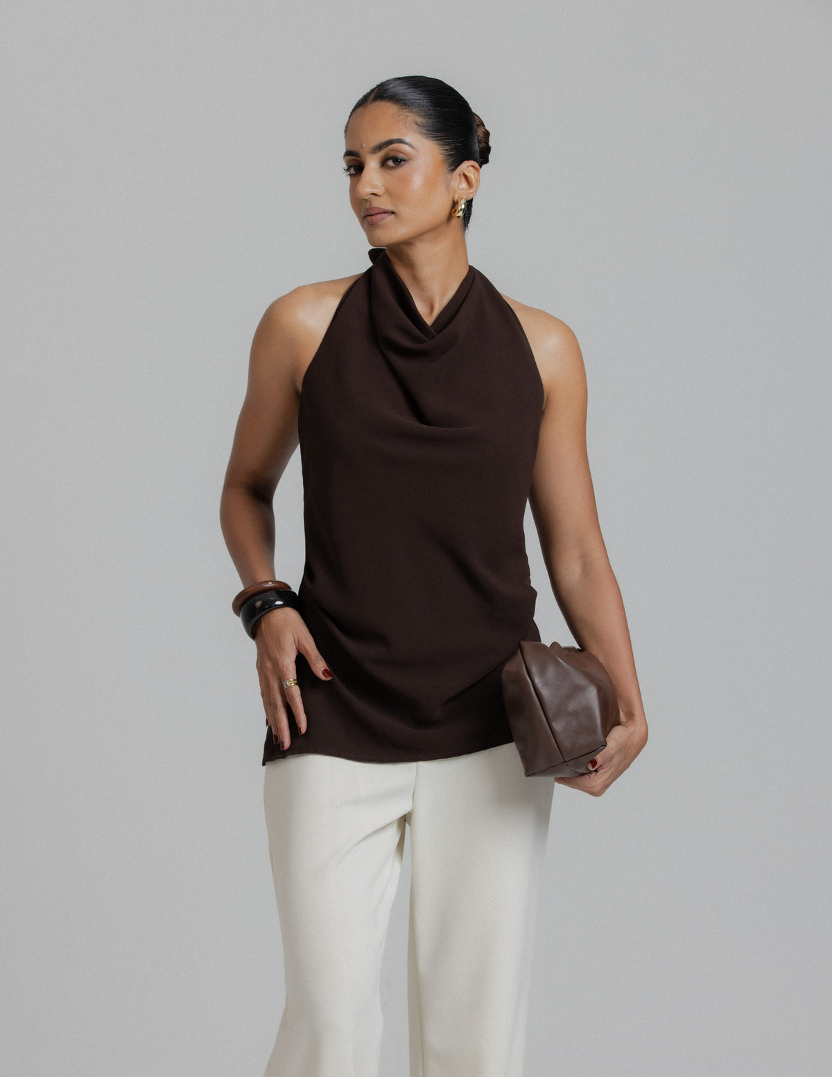 High Cowl Neck Halter Top