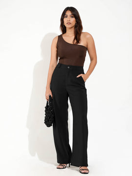 Back Buckle Detailed Wide Leg Pant