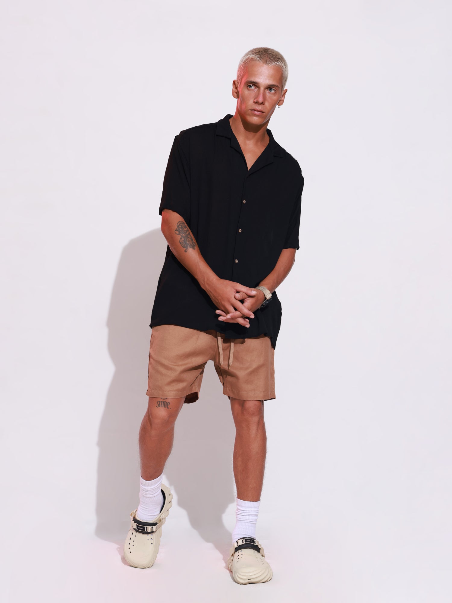 Short sleeved camp collar shirt