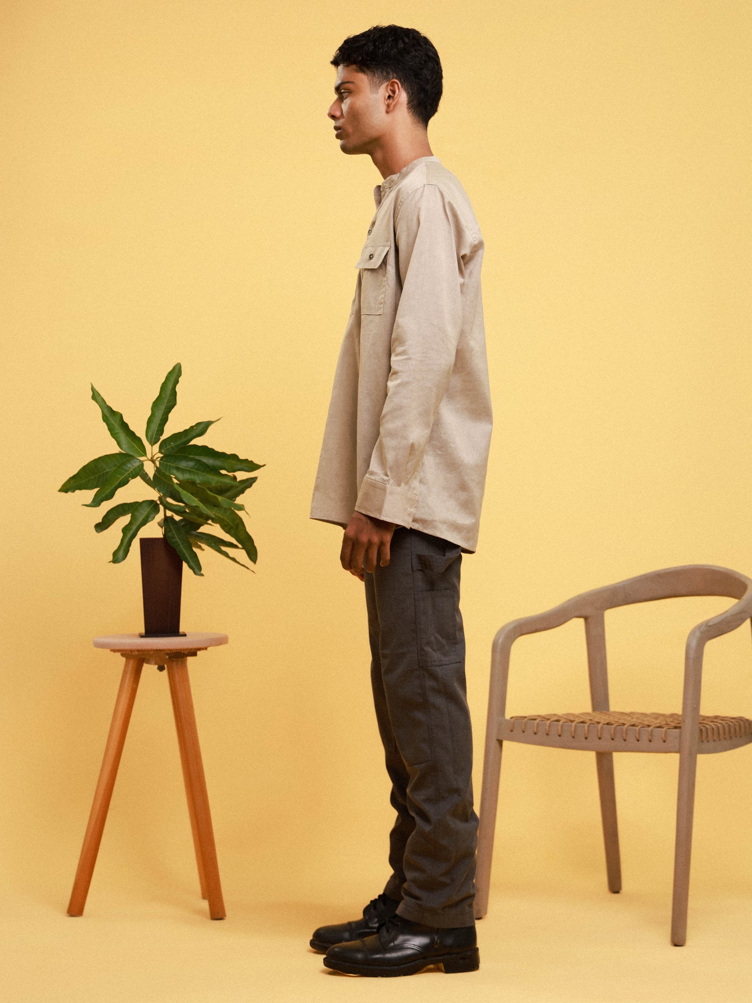 Half placket detailed cotton shirt