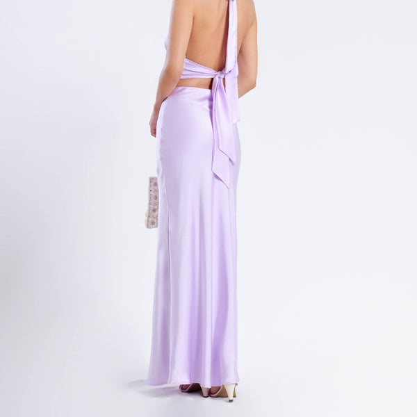 Halter Neck Back Tie Up Satin Top